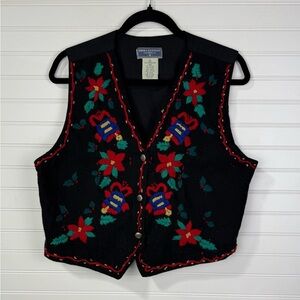 Vintage Erika Classics Clothing Co. Christmas Poinsettia Vest. Size Large.